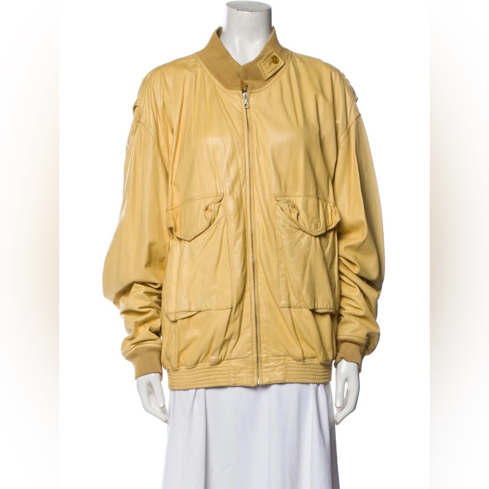 Vintage Giorgio Armani Butter Yellow Leather Utility Jacket